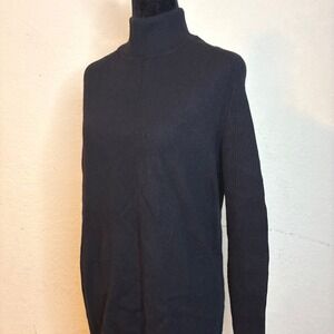 Magaschoni Cashmere Black Mock Turtleneck Preppy Goth Women Size M Quiet Luxury